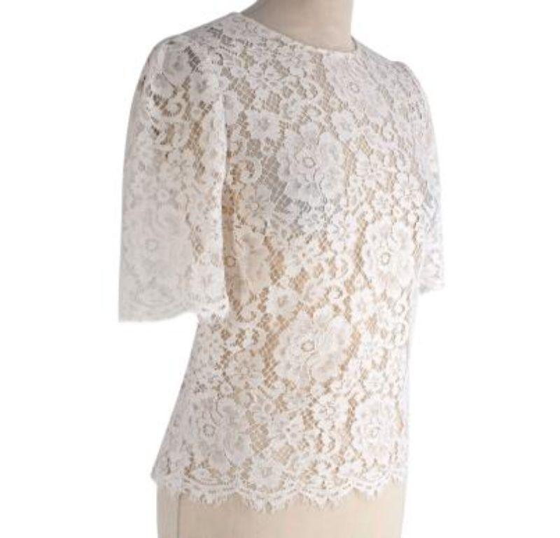 Dolce & Gabbana White Lace Top

- Made of lavish lace.
- Perfect fitting top.
- Stunning lace floral applique. 

No country of origin.
No care label.
Condition 9.5/10. great condition

PLEASE NOTE, THESE ITEMS ARE PRE-OWNED AND MAY SHOW SIGNS OF