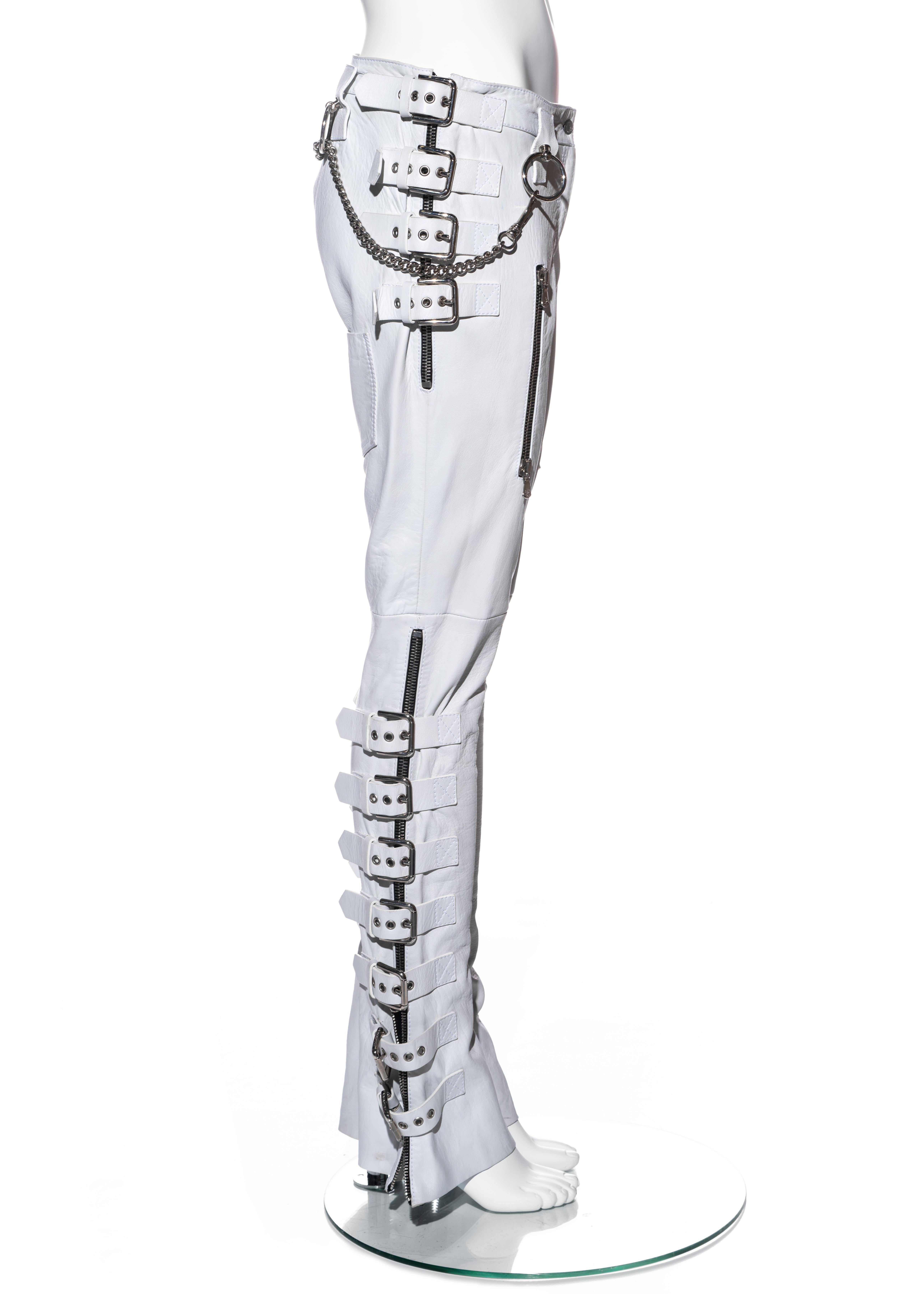mens white leather pants