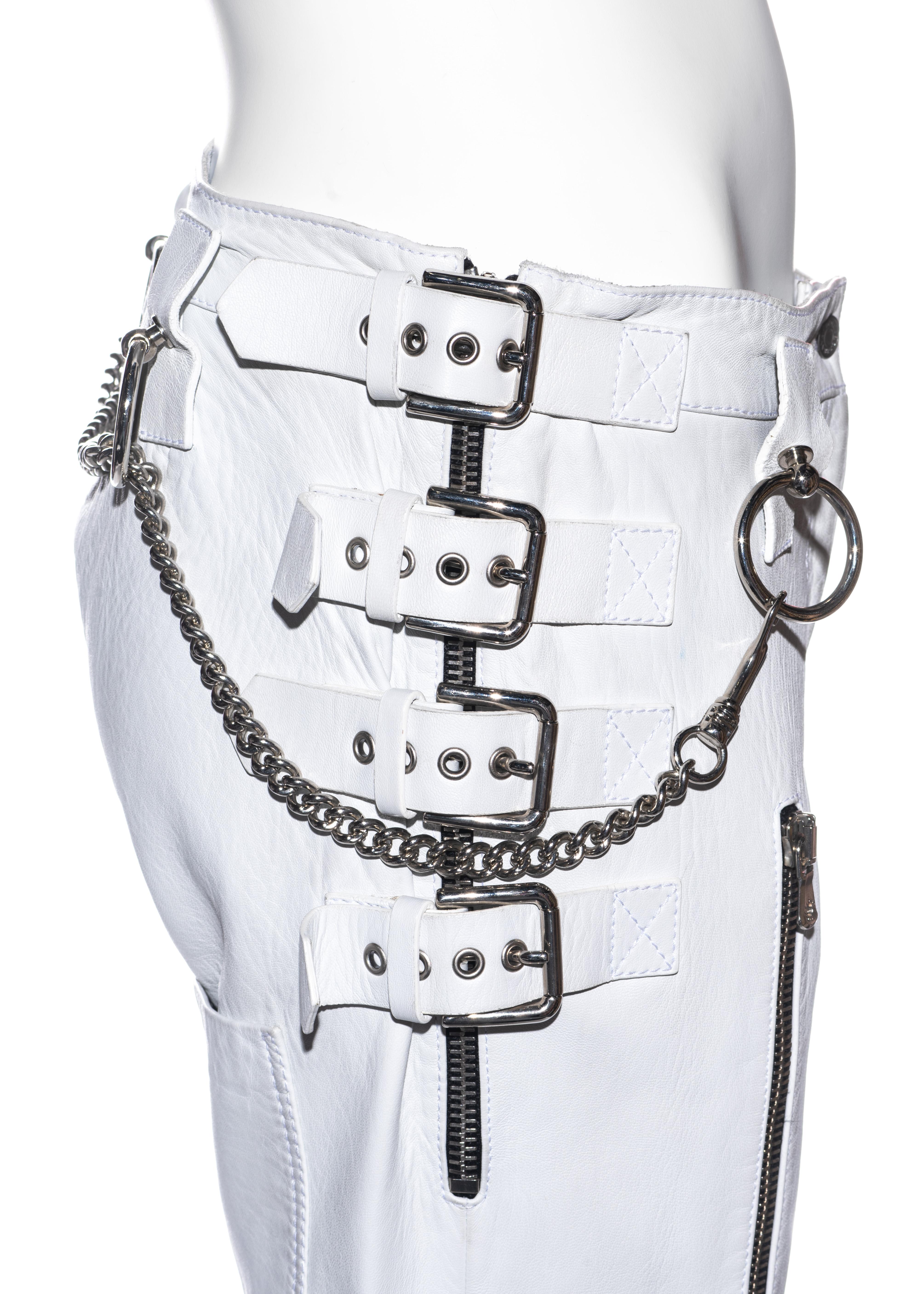 Dolce & Gabbana white lambskin leather buckled bondage pants, ss 2003 In Excellent Condition For Sale In London, GB