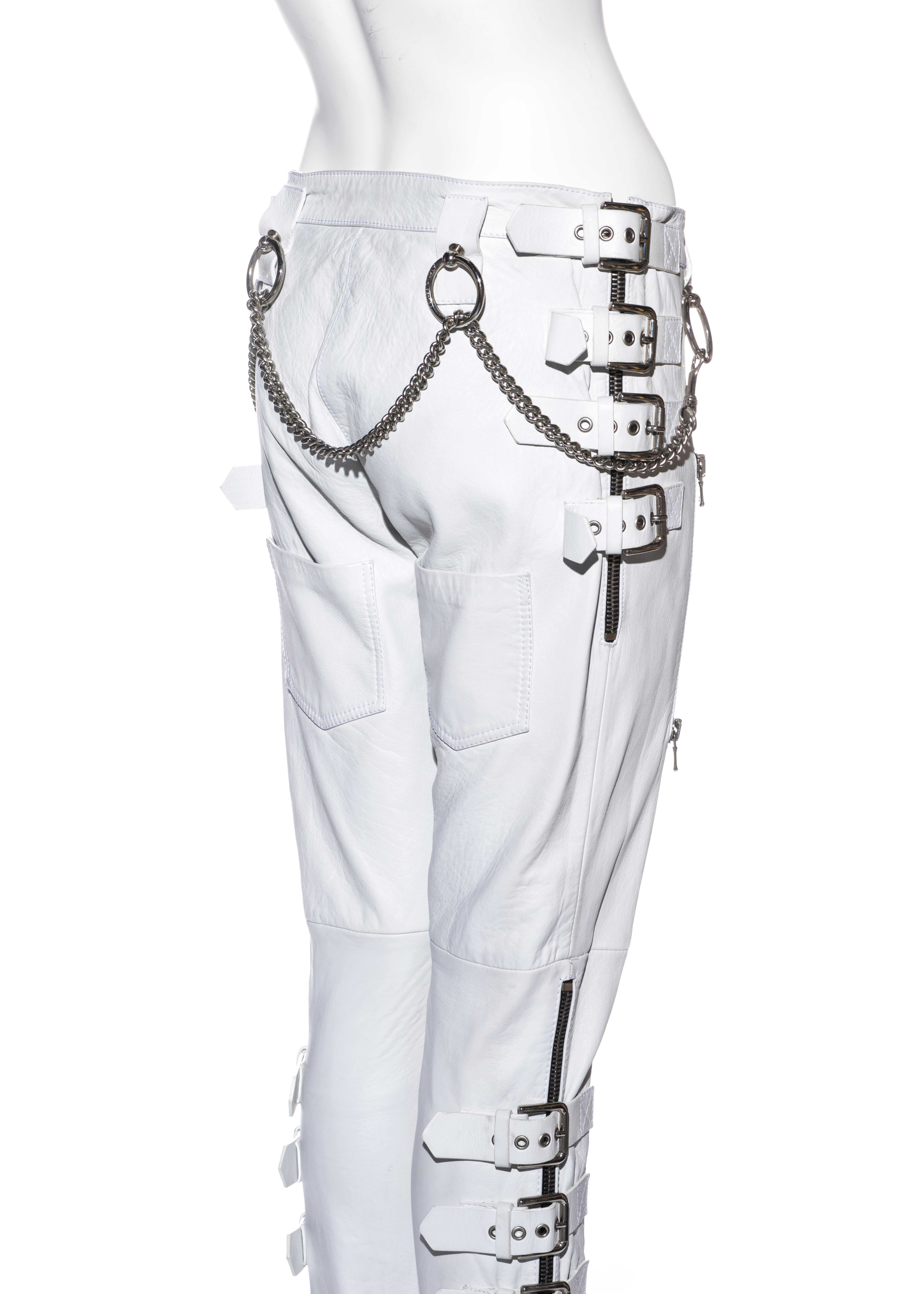 Dolce & Gabbana white lambskin leather buckled bondage pants, ss 2003 For Sale 1