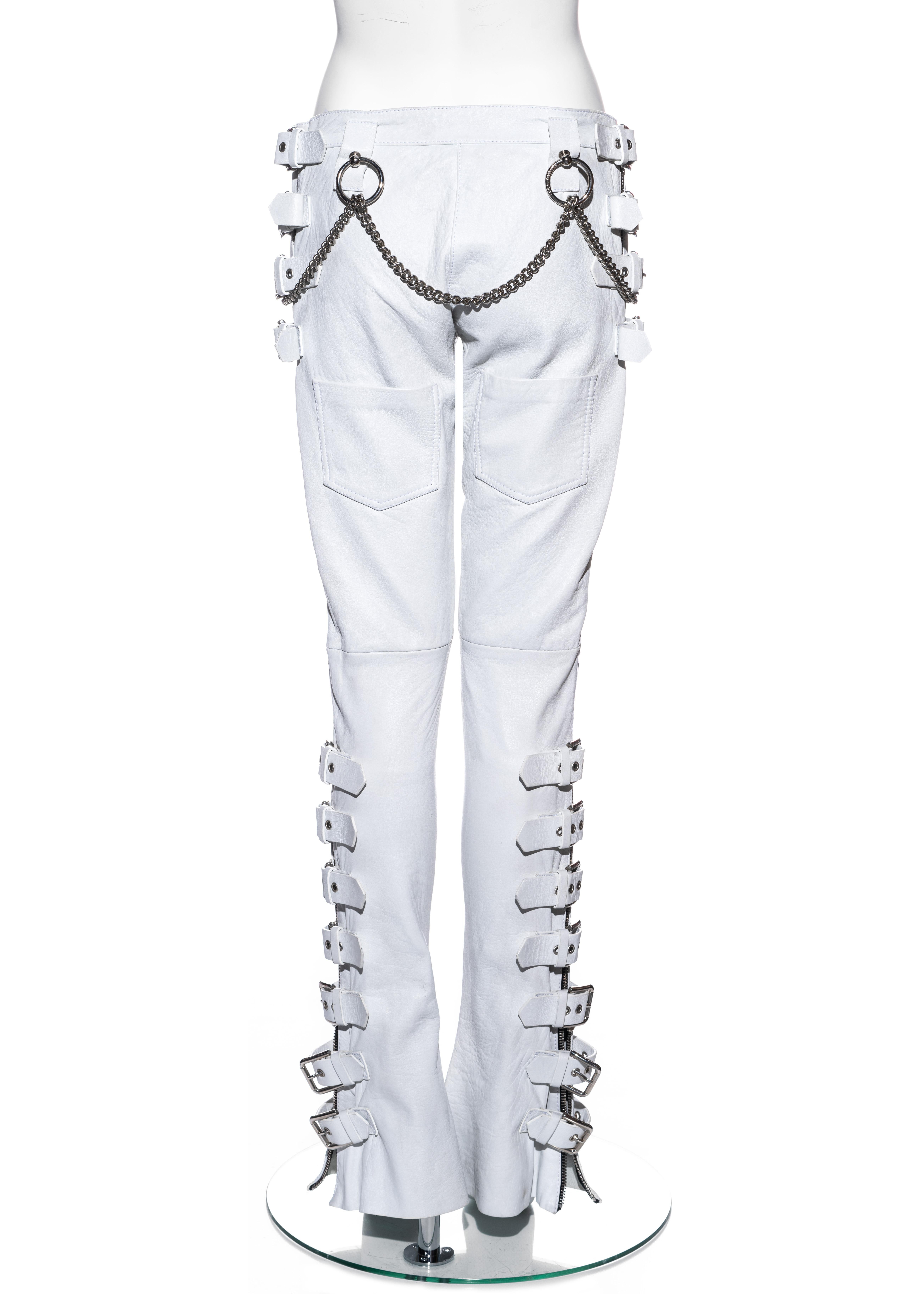 Dolce & Gabbana white lambskin leather buckled bondage pants, ss 2003 For Sale 2