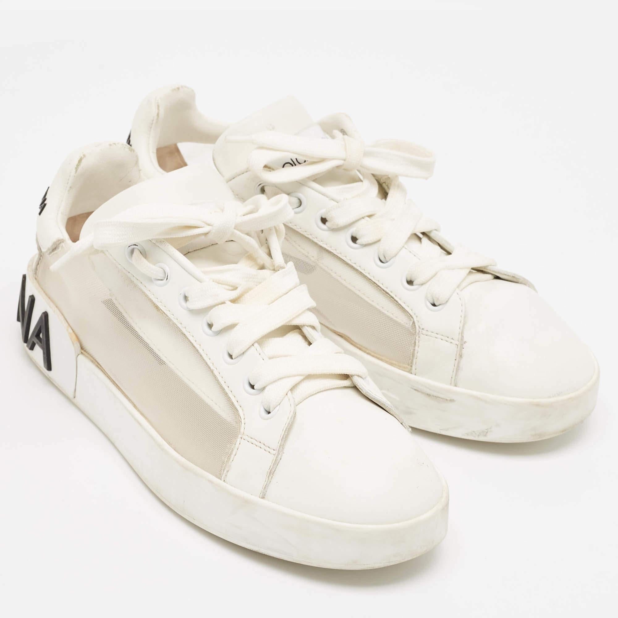 Dolce & Gabbana Weiße Low Top-Sneakers aus Leder und Mesh in Weiß, Größe 37,5 Damen im Angebot