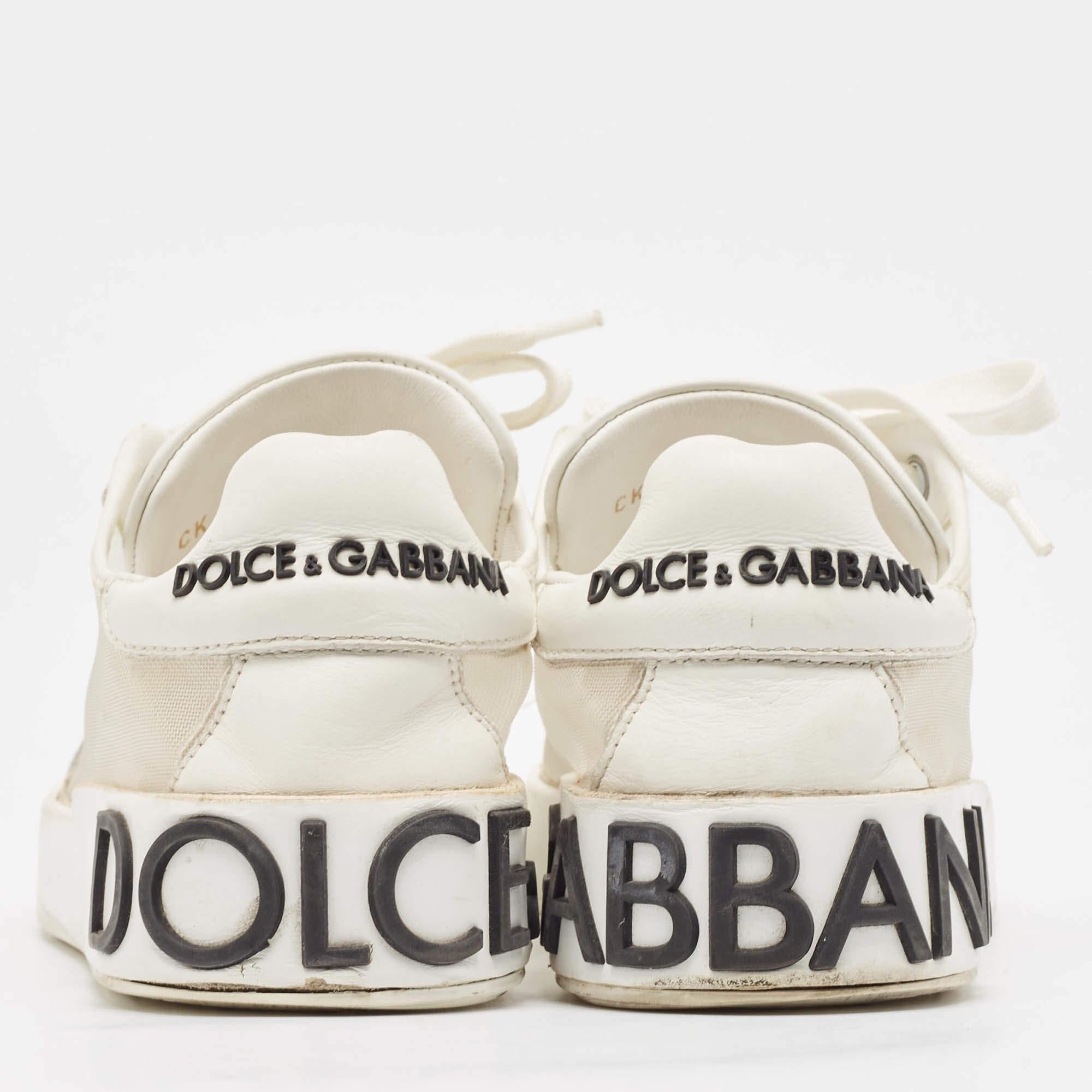 Dolce & Gabbana Weiße Low Top-Sneakers aus Leder und Mesh in Weiß, Größe 37,5 im Angebot 1