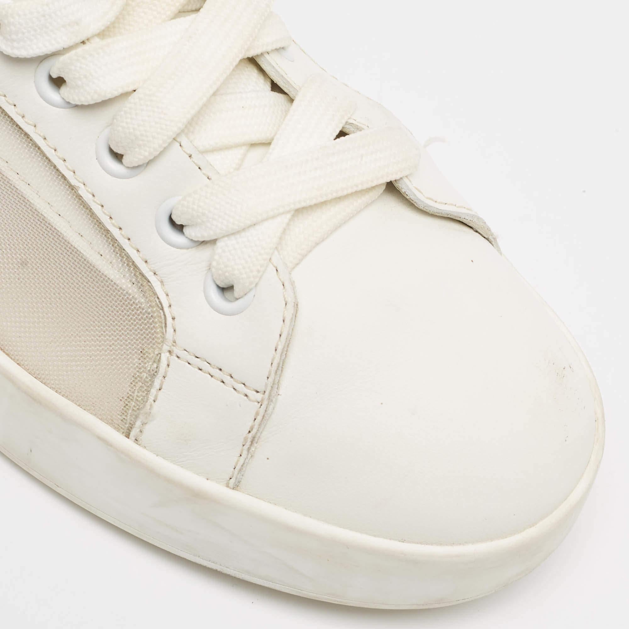 Dolce & Gabbana Weiße Low Top-Sneakers aus Leder und Mesh in Weiß, Größe 37,5 im Angebot 3