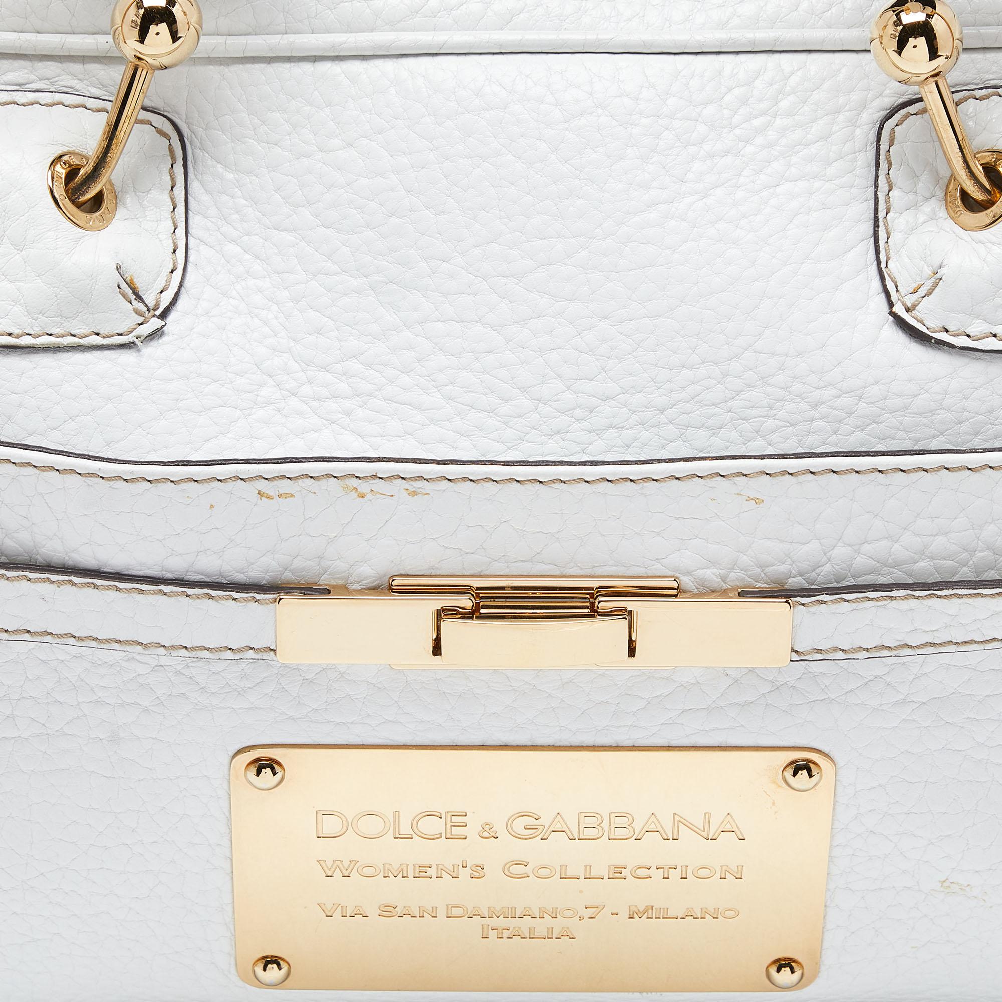 Dolce & Gabbana White Leather Buckle Satchel For Sale 6