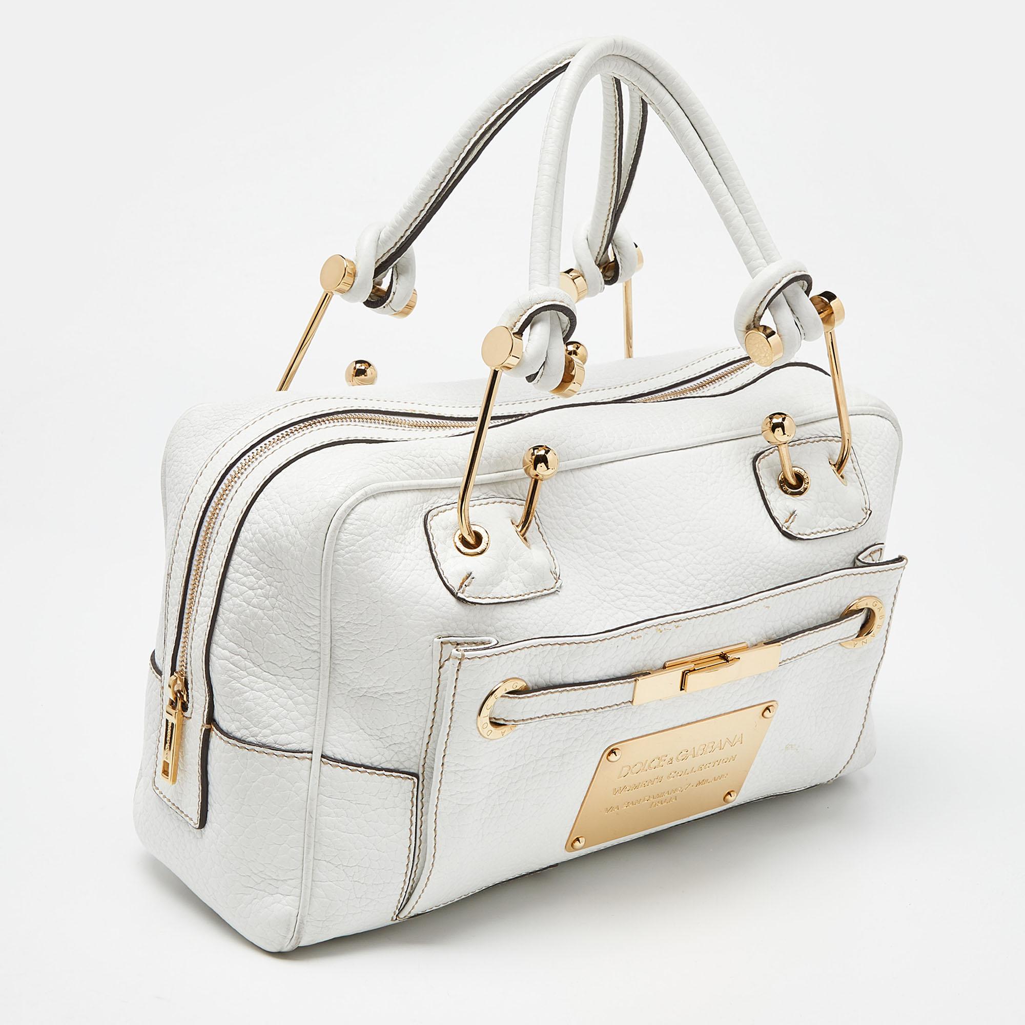 Women's Dolce & Gabbana White Leather Buckle Satchel For Sale