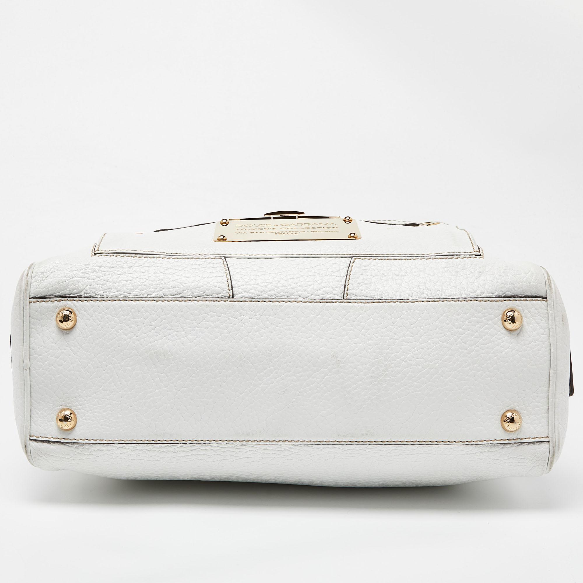 Dolce & Gabbana White Leather Buckle Satchel For Sale 1