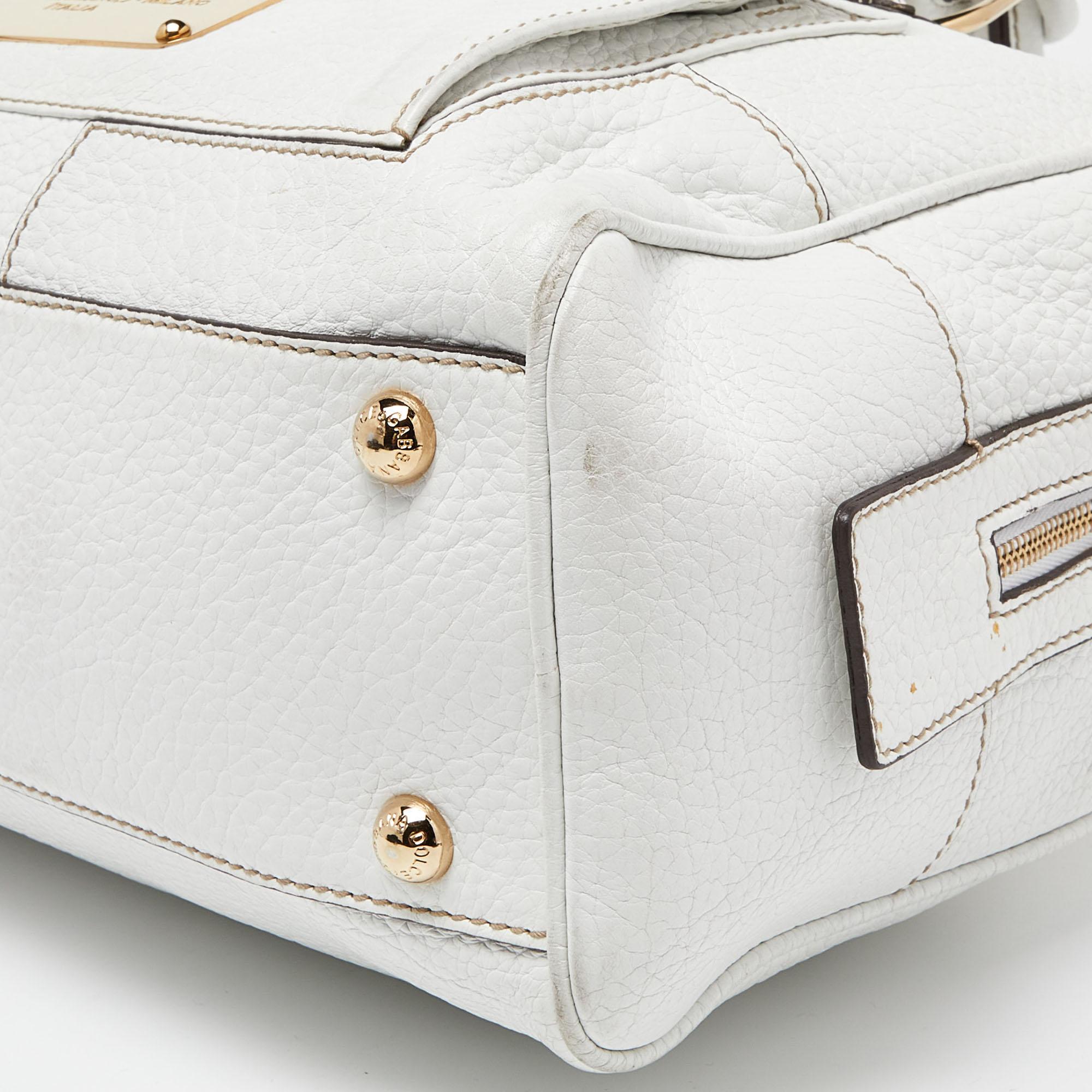 Dolce & Gabbana White Leather Buckle Satchel For Sale 2