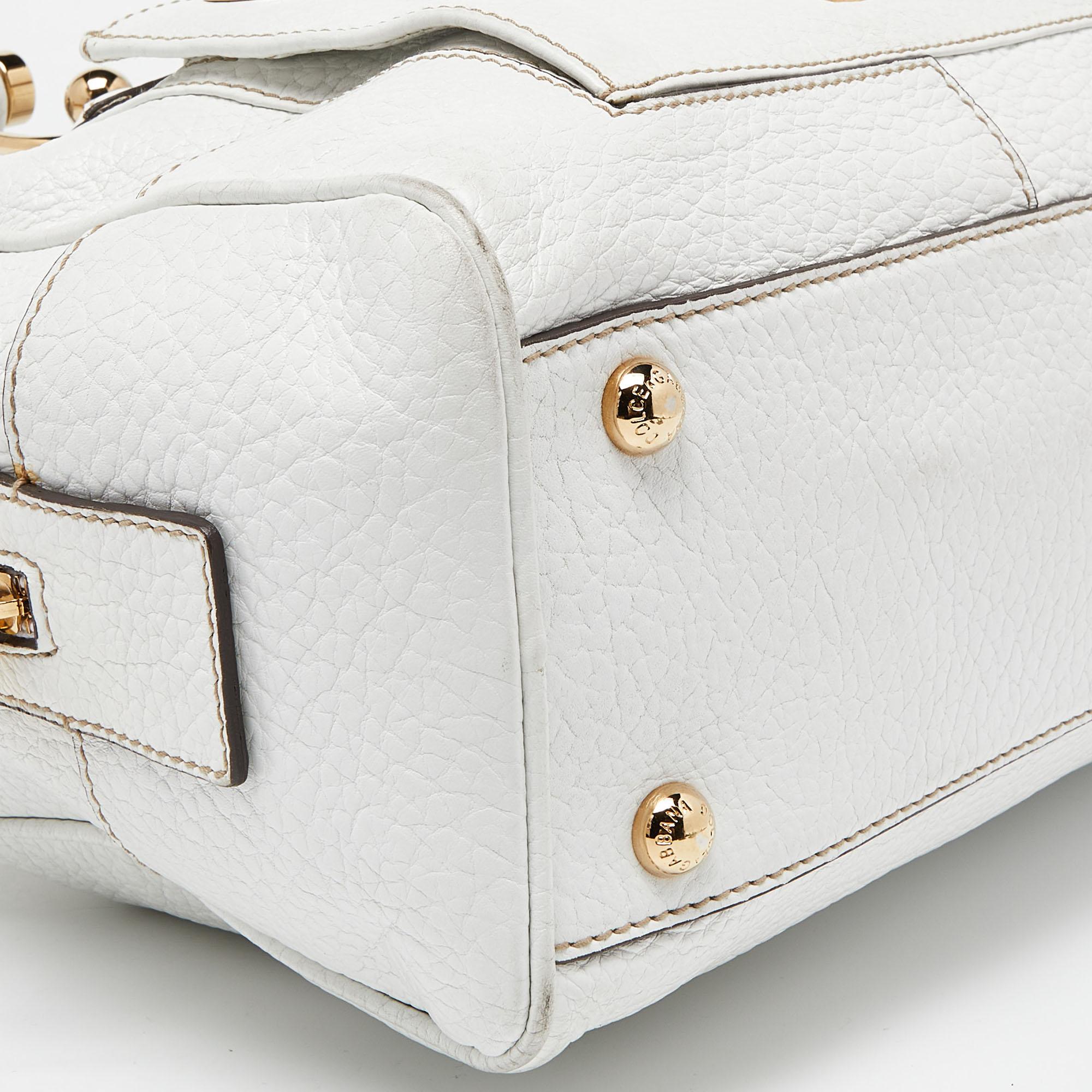 Dolce & Gabbana White Leather Buckle Satchel For Sale 3