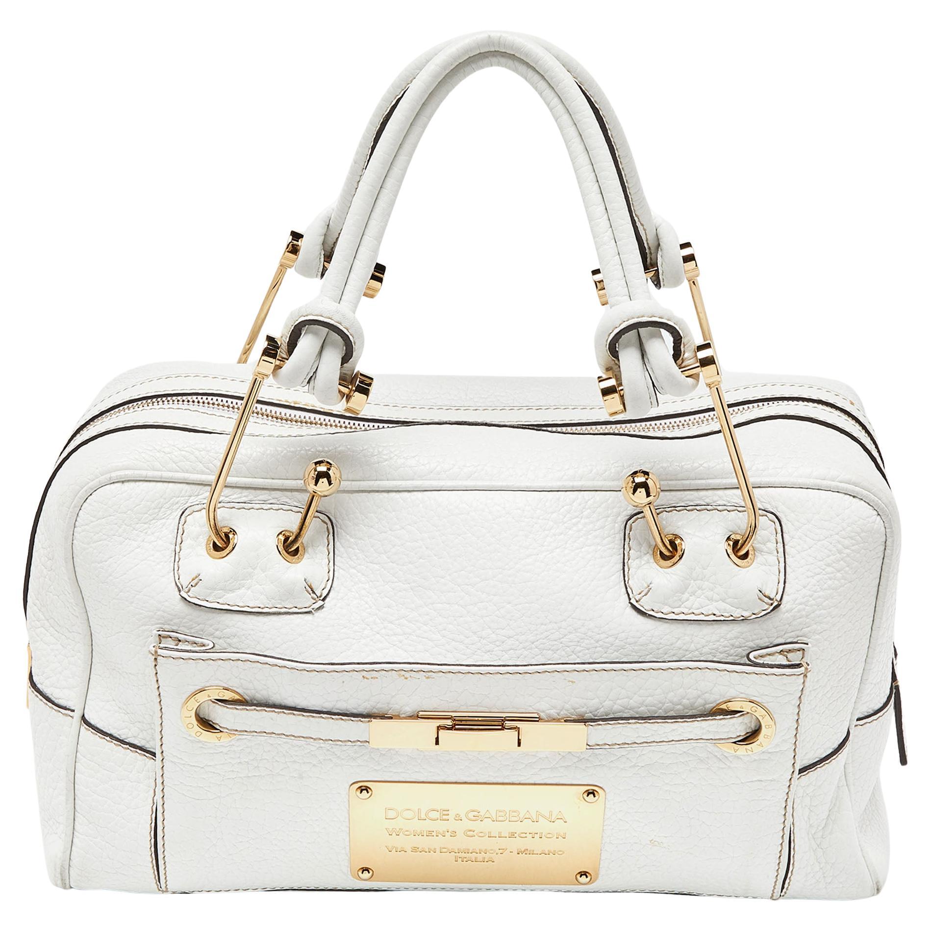 Dolce & Gabbana White Leather Buckle Satchel For Sale