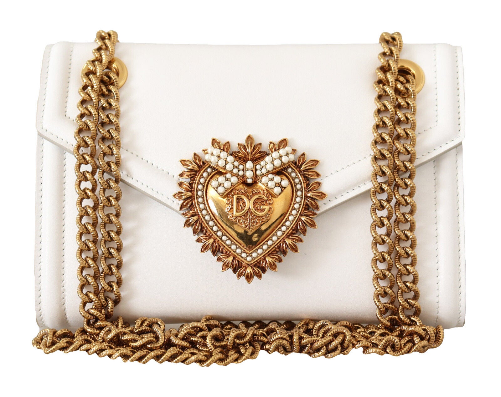Dolce and Gabbana White Leather Devotion Heart Handbag Shoulder