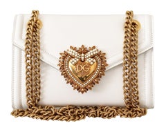 Dolce & Gabbana White Leather Devotion Heart Handbag Shoulder Clutch Phone Bag 