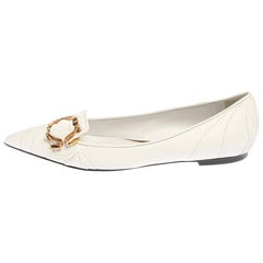 Dolce & Gabbana White  Leather Devotion Pointed Toe Ballet  Flats Size 37
