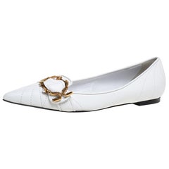 Dolce & Gabbana White Leather Devotion Pointed Toe Ballet Flats Size 38