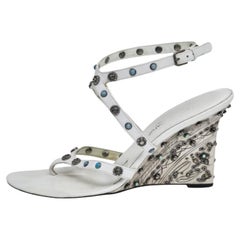 Dolce & Gabbana White Leather Embellished Ankle Strap Sandals Size  38.5