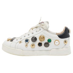 Dolce & Gabbana White Leather Embellished Low Top Sneakers Size 40