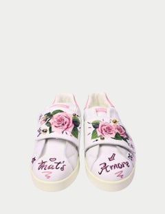 Dolce & Gabbana White Leather Floral Sneakers with Pink Accents - EU 36