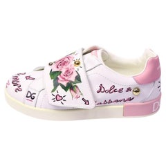 Dolce & Gabbana White Leather Floral Sneakers with Pink Accents - EU 36