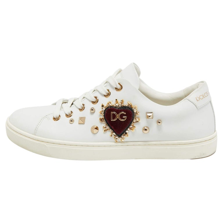 Dolce & Gabbana White Leather Heart Embellished Sneakers Shoes main image 0