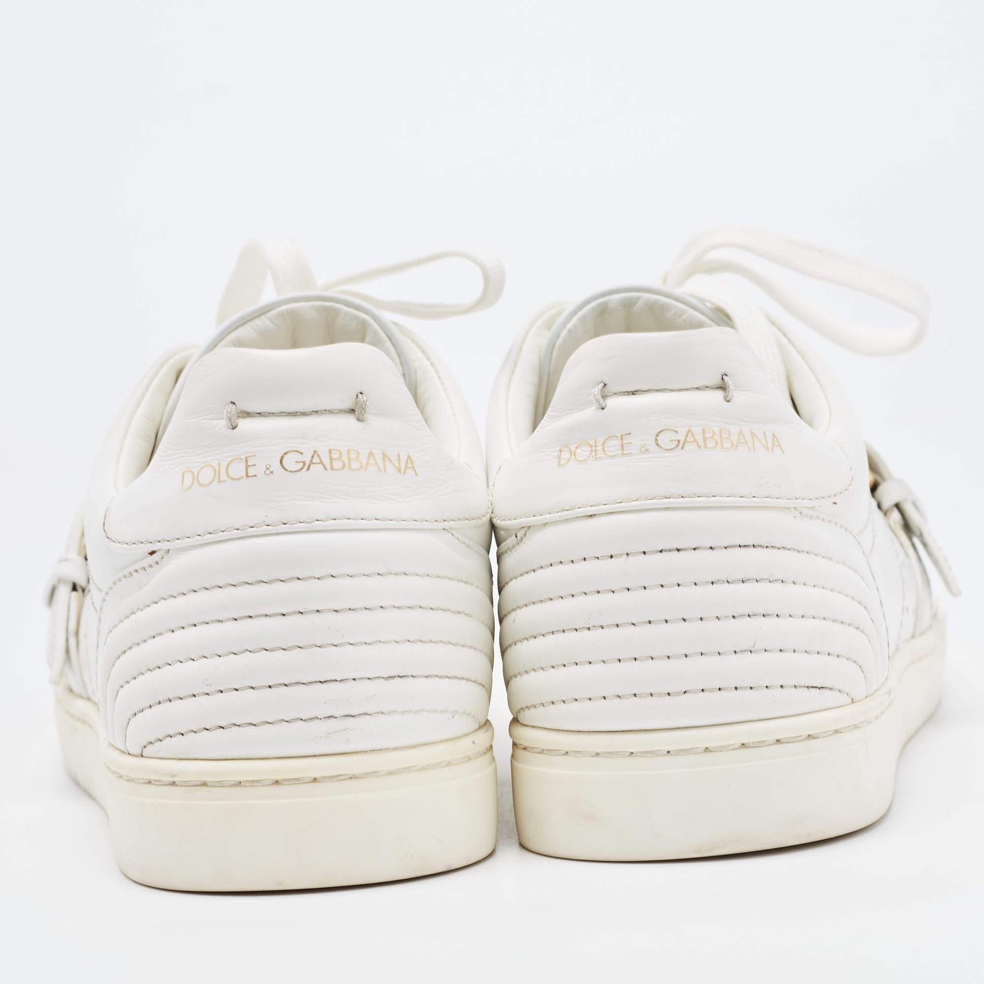 Dolce & Gabbana White Leather Lace Up And Buckle Low Top Sneakers Size 41 For Sale 2