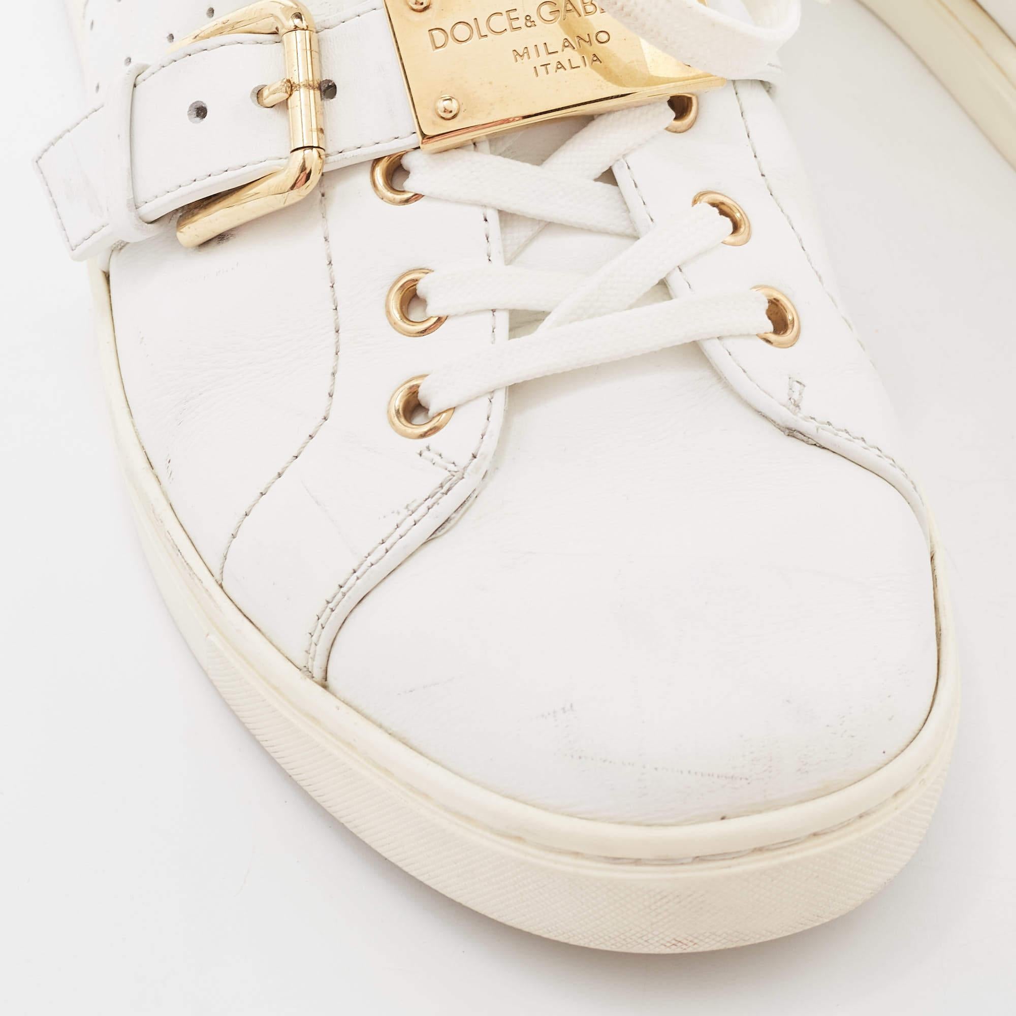Dolce & Gabbana White Leather Lace Up And Buckle Low Top Sneakers Size 41 For Sale 3