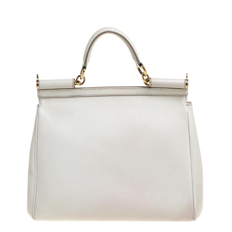 Dolce and Gabbana White Leather Large Miss Sicily Top Handle Bag at 1stDibs