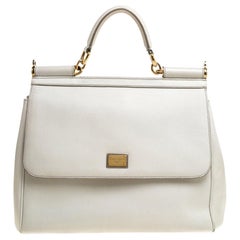 Dolce & Gabbana White Leather Large Miss Sicily Top Handle Bag