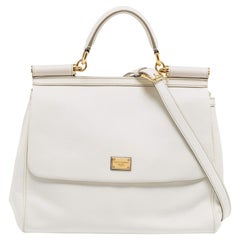 Dolce & Gabbana White Leather Large Miss Sicily Top Handle Bag
