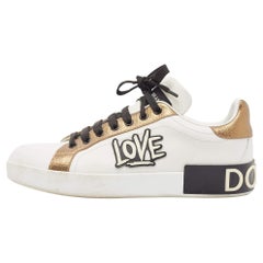 Dolce & Gabbana White Leather Love Applique Portofino Sneakers Size 39