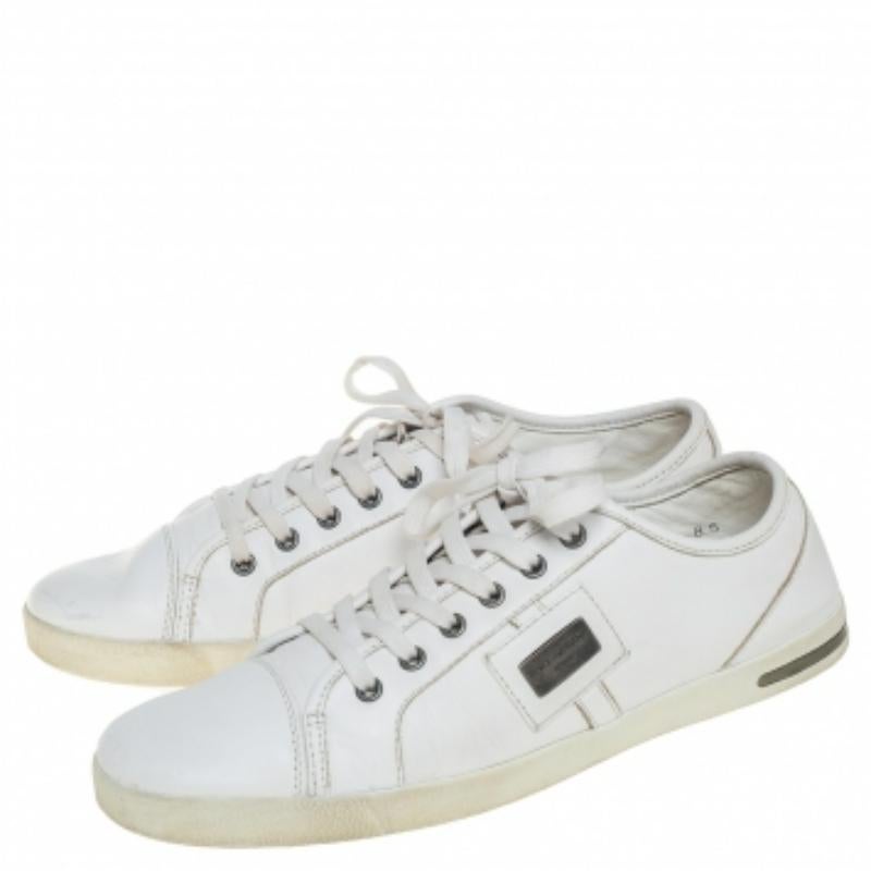 Dolce & Gabbana White Leather Low Top Sneakers Size 42.5 For Sale 2
