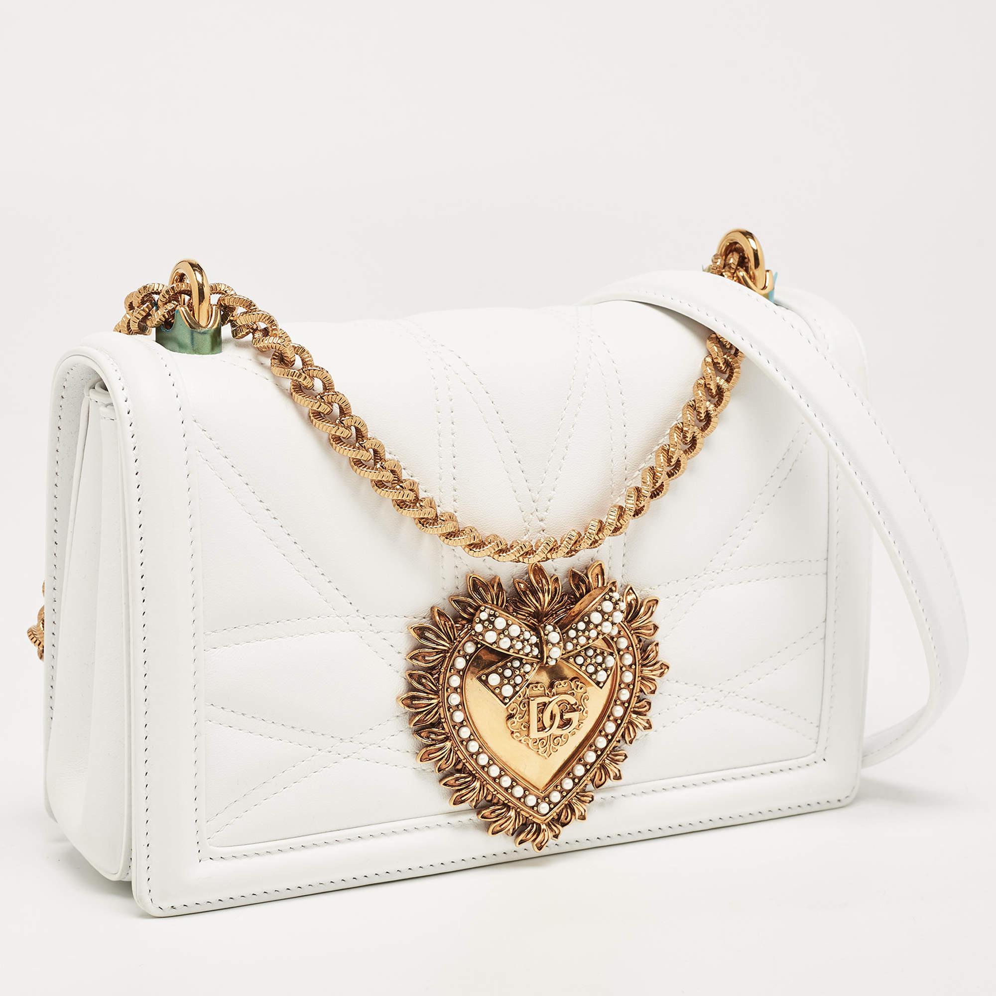Dolce & Gabbana White Leather Medium Devotion Mordore Shoulder Bag 6
