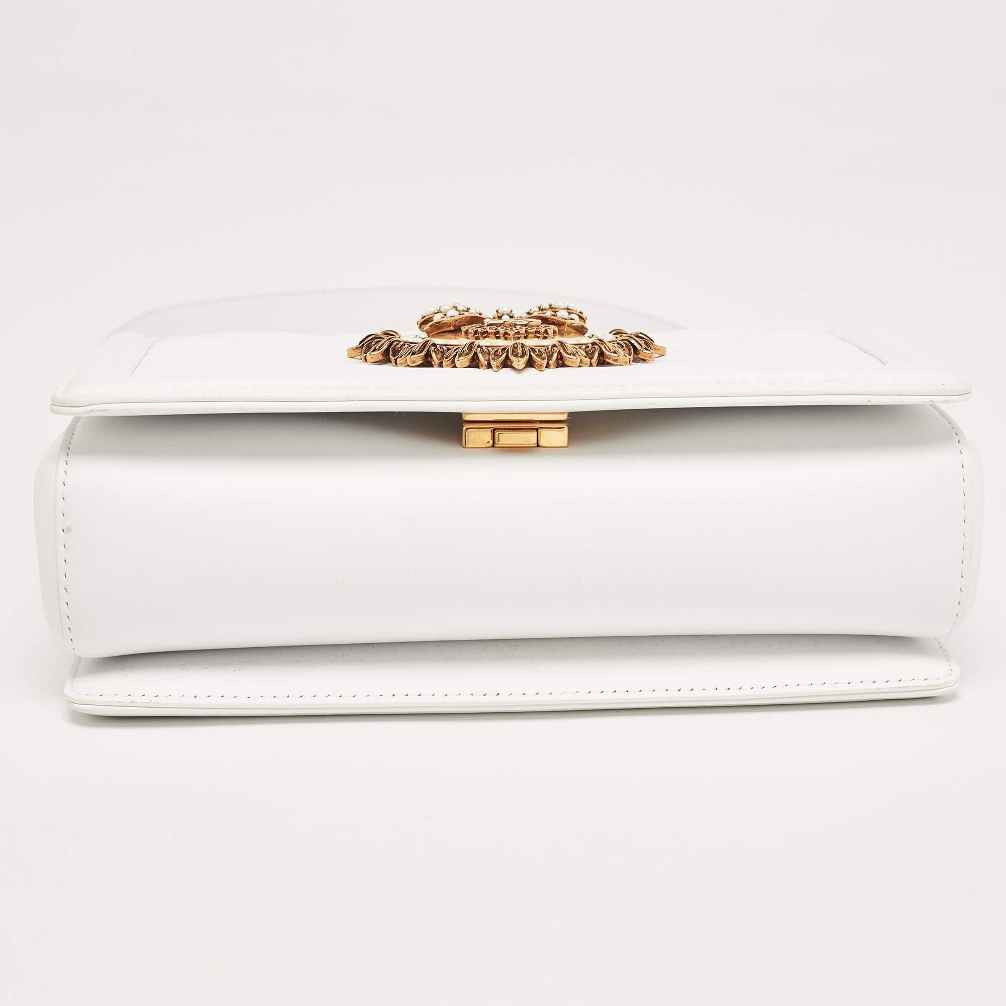 Dolce & Gabbana White Leather Medium Devotion Mordore Shoulder Bag 7