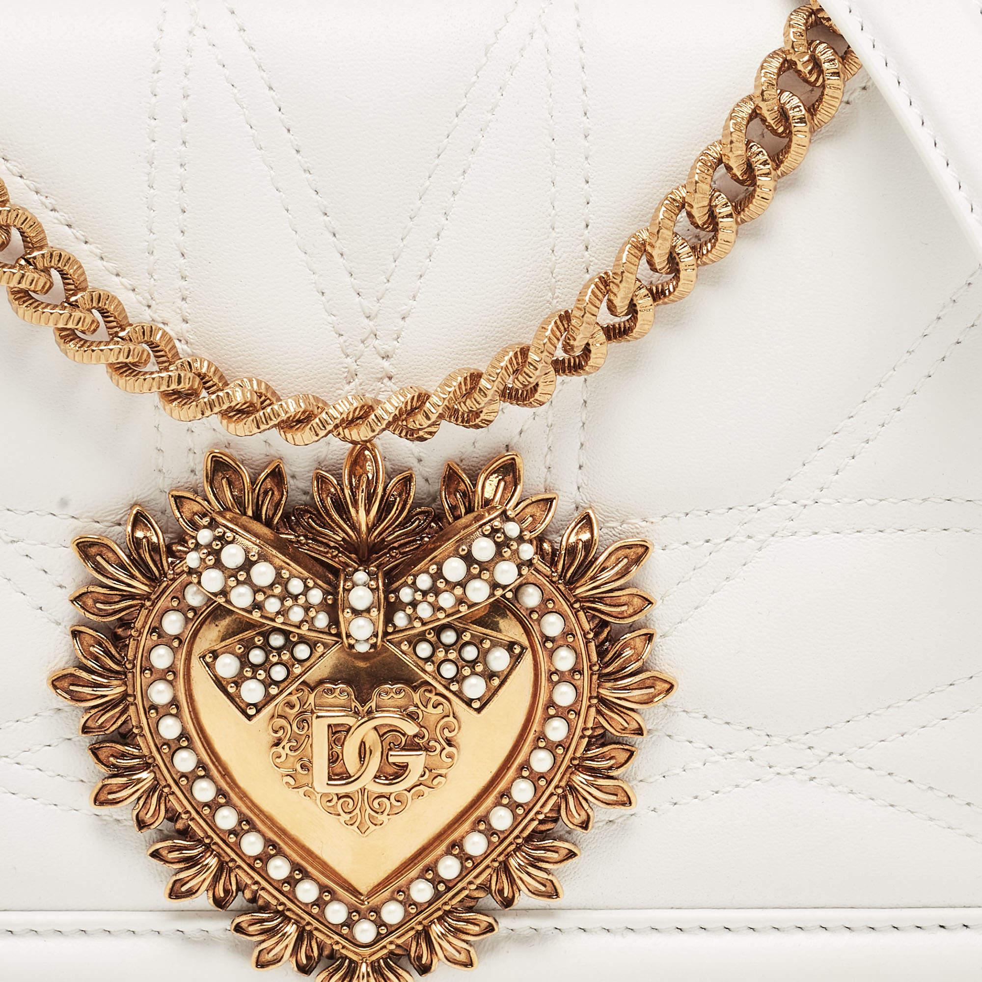 Dolce & Gabbana White Leather Medium Devotion Mordore Shoulder Bag 1