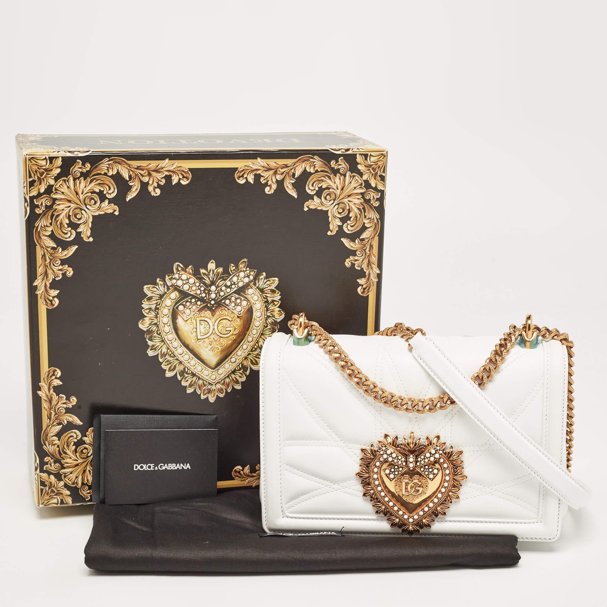 Dolce & Gabbana White Leather Medium Devotion Mordore Shoulder Bag 5