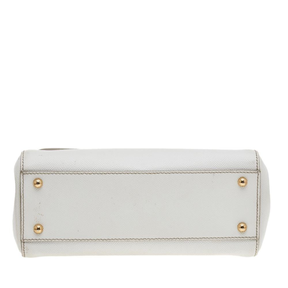 Dolce & Gabbana White Leather Medium Miss Sicily Top Handle Bag 5