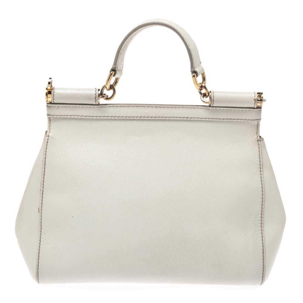 Dolce and Gabbana White Leather Medium Miss Sicily Top Handle Bag For ...