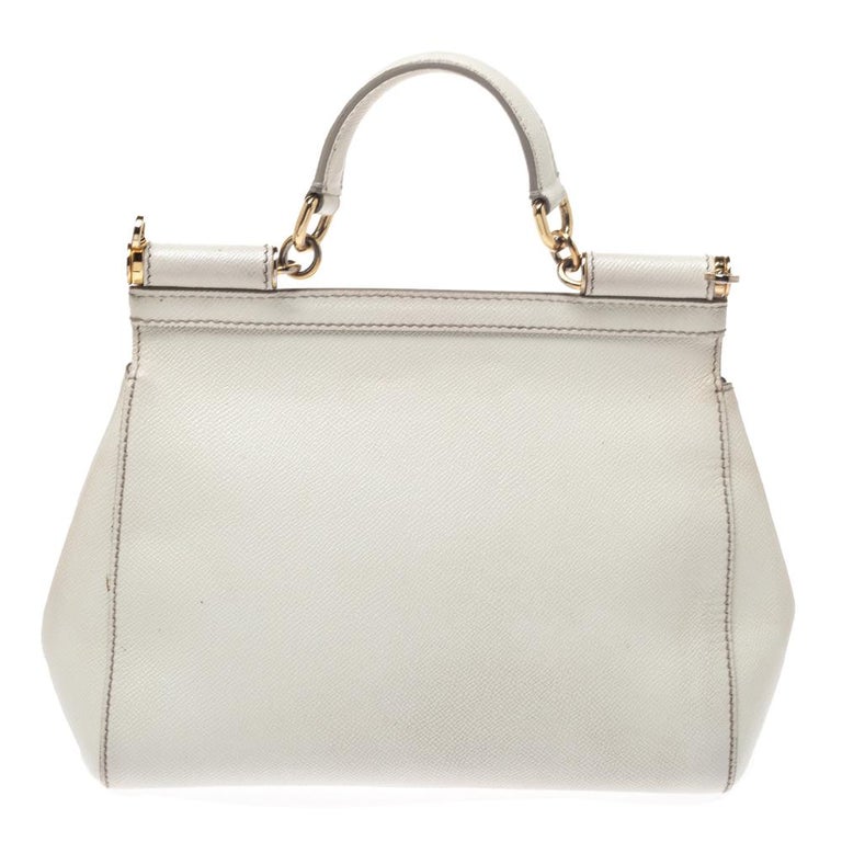 Dolce and Gabbana White Leather Medium Miss Sicily Top Handle Bag For ...