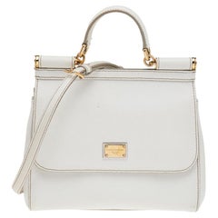 Dolce & Gabbana White Leather Medium Miss Sicily Top Handle Bag