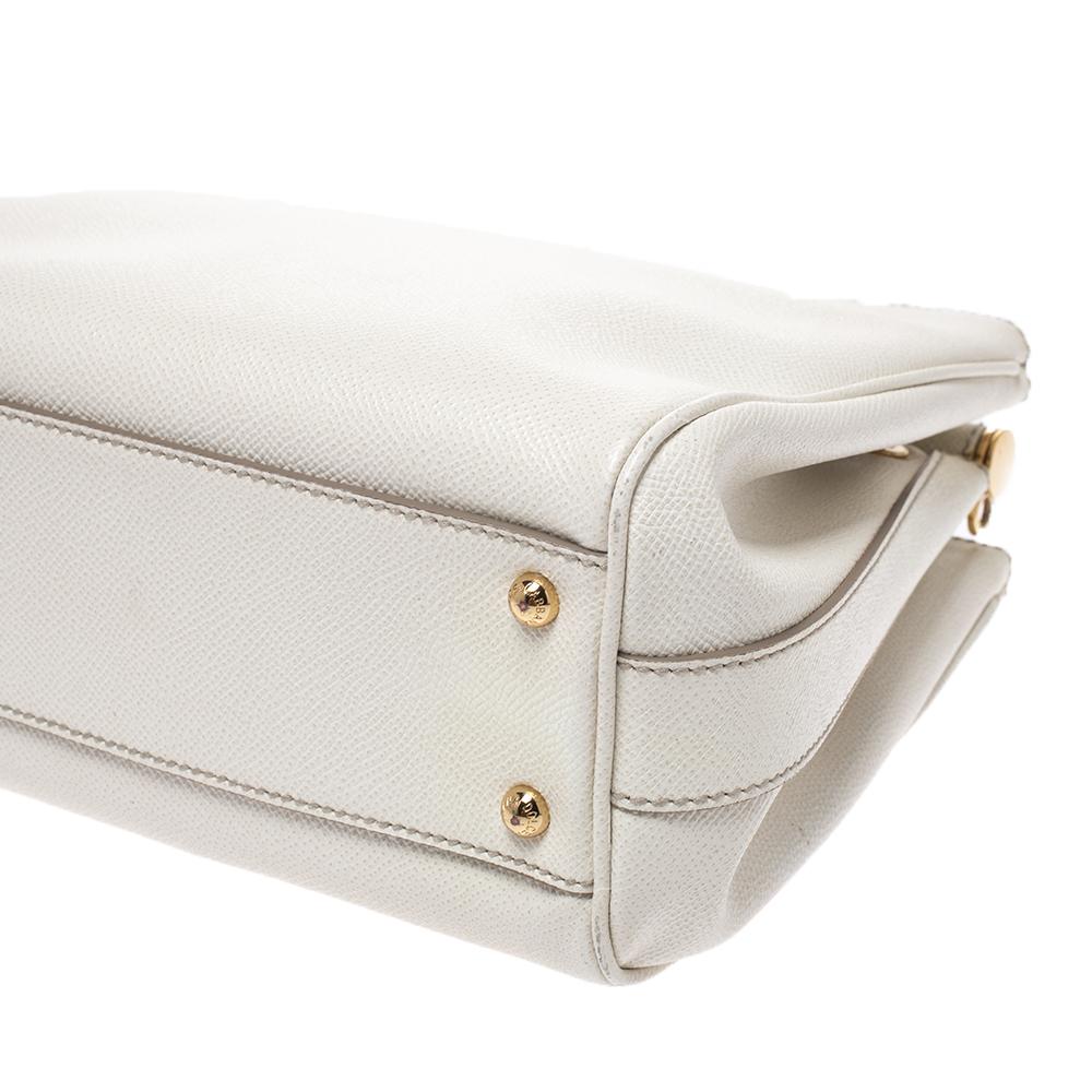 Dolce & Gabbana White Leather Miss Sicily Double Zip Top Handle Bag 3