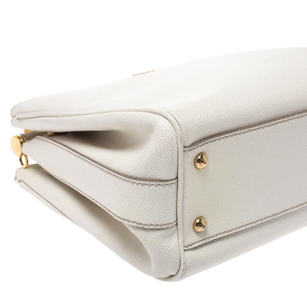 Dolce & Gabbana White Leather Miss Sicily Double Zip Top Handle Bag 4