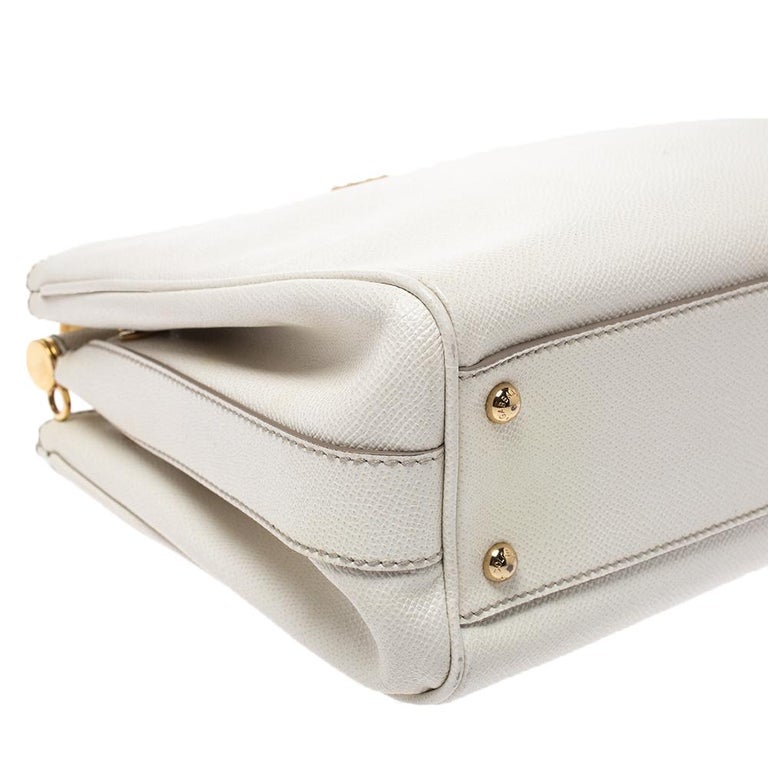 Dolce and Gabbana White Leather Miss Sicily Double Zip Top Handle Bag
