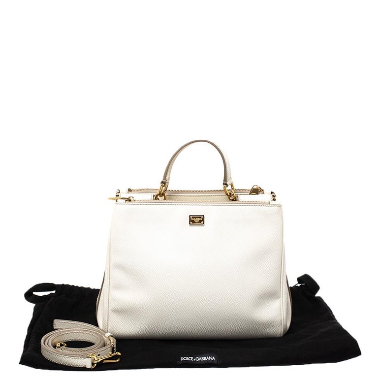 Dolce and Gabbana White Leather Miss Sicily Double Zip Top Handle Bag