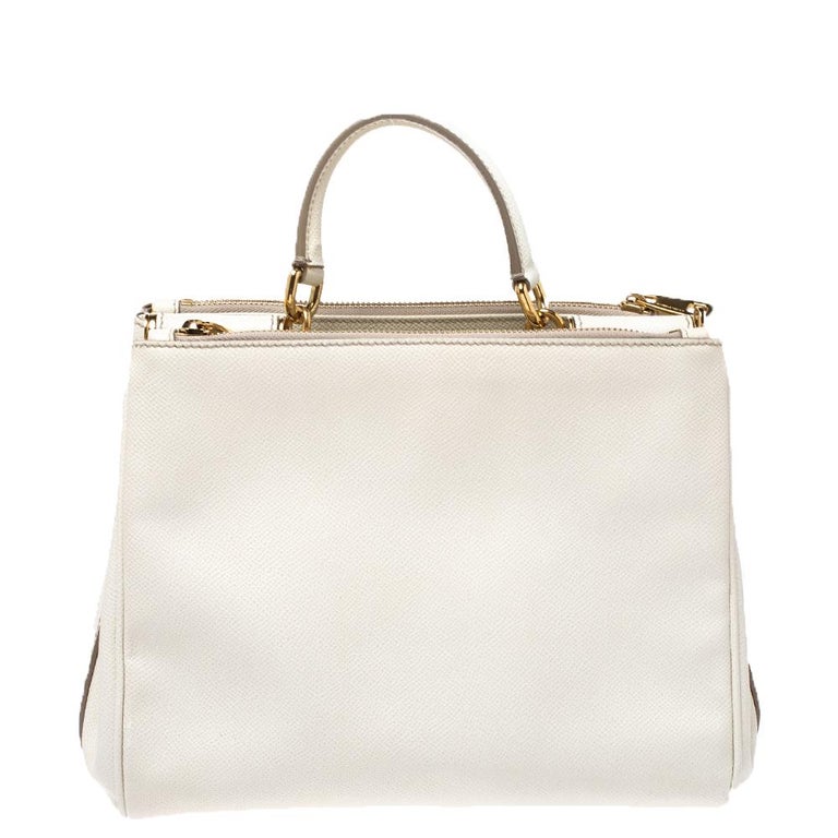 Dolce and Gabbana White Leather Miss Sicily Double Zip Top Handle Bag ...