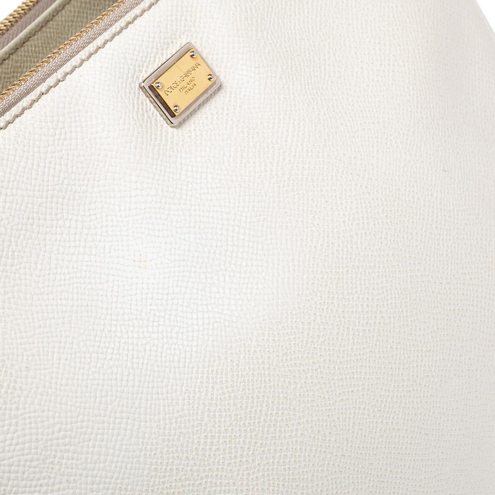 Dolce & Gabbana White Leather Miss Sicily Double Zip Top Handle Bag 2