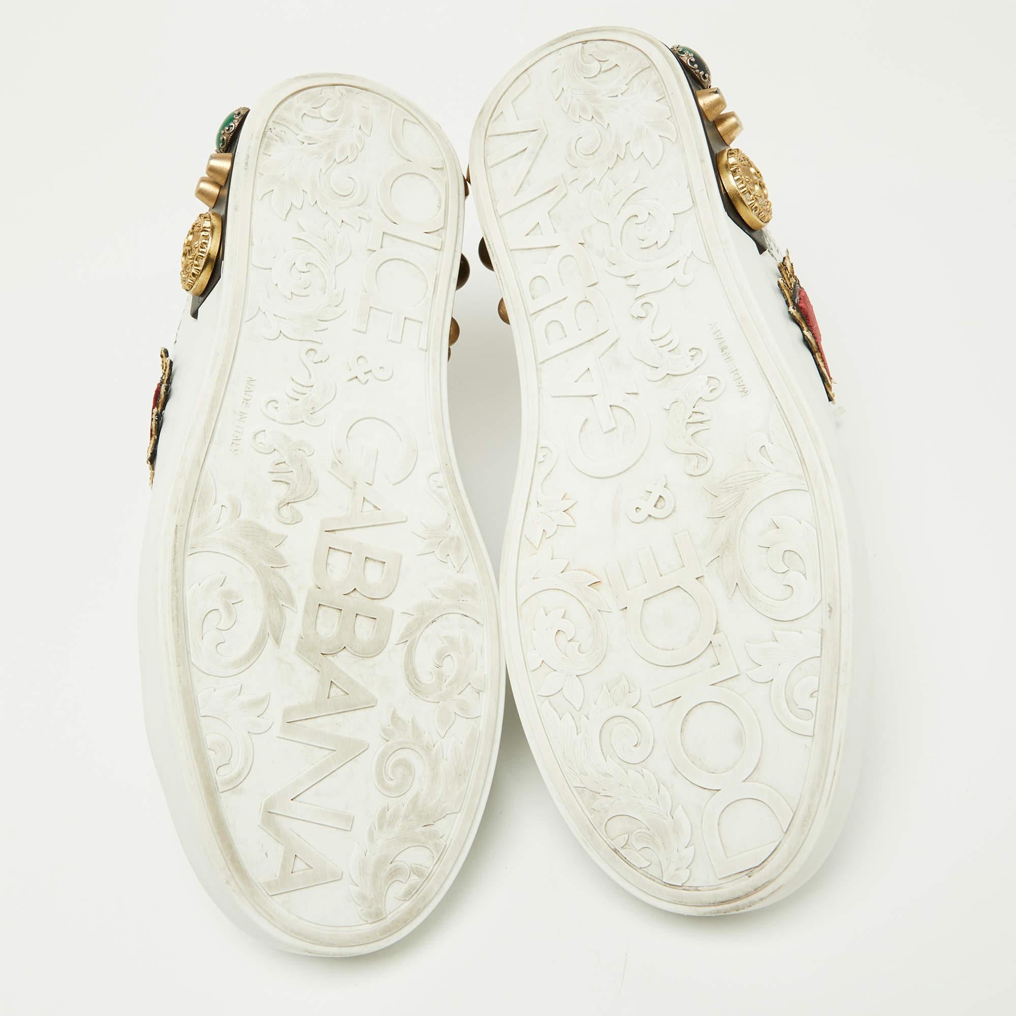 Men's Dolce & Gabbana White Leather Pearl and Stud Embellished Lace Up Sneakers 