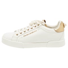 Dolce & Gabbana White Leather Pearl Embellished Portofino Sneakers Size 39