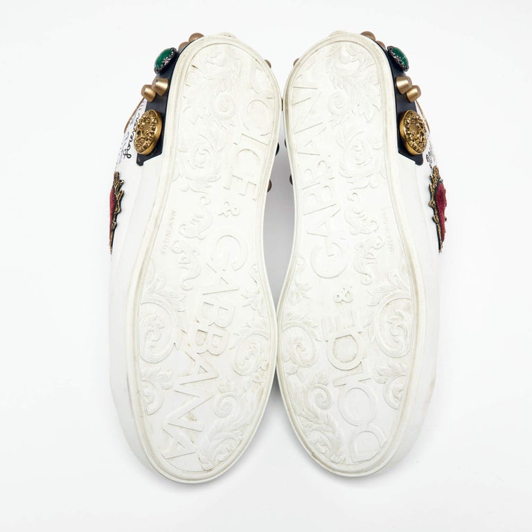 Dolce & Gabbana White Red Leather Lace Up Sneakers Shoes