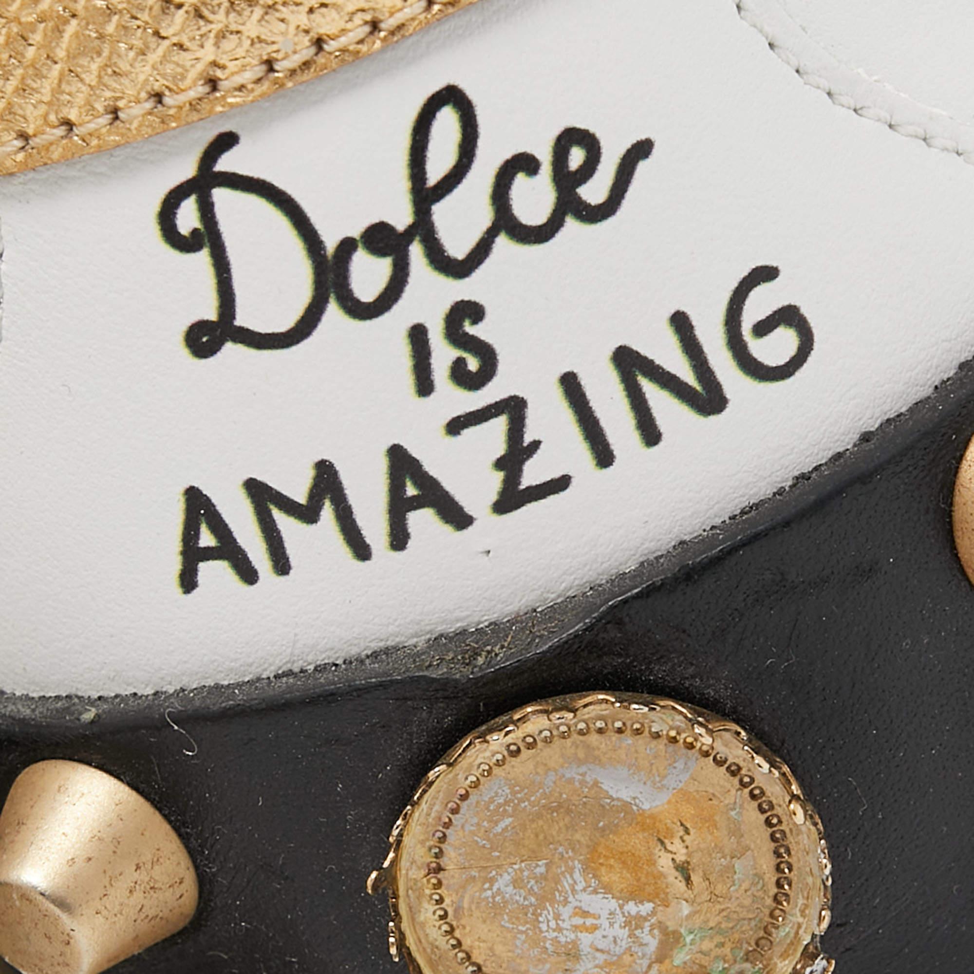 Dolce & Gabbana White Leather Portofino Graffiti Heart Applique Low Top Sneakers 2