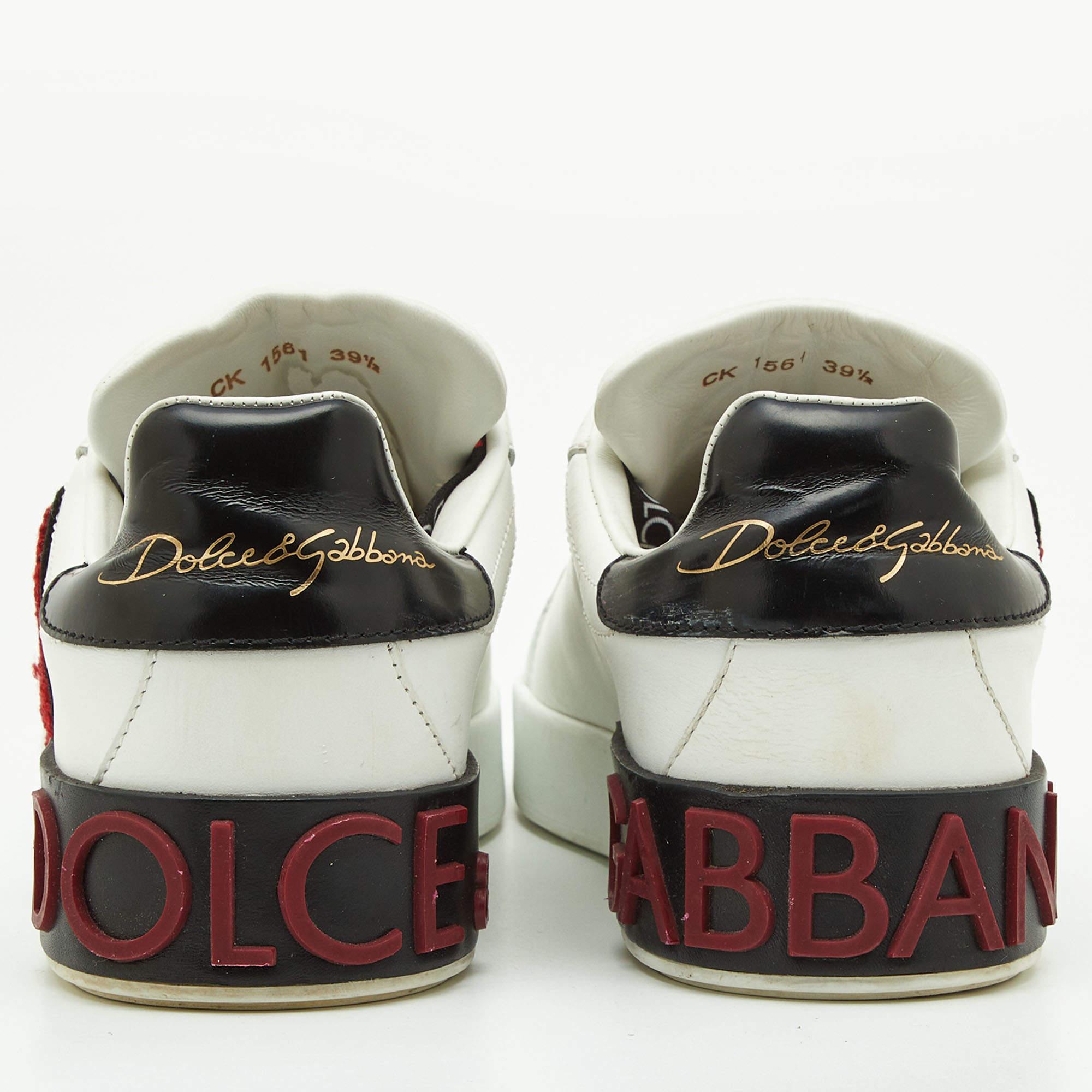 Dolce & Gabbana White Leather Portofino Heart Low Top Sneakers Size 39.5 1
