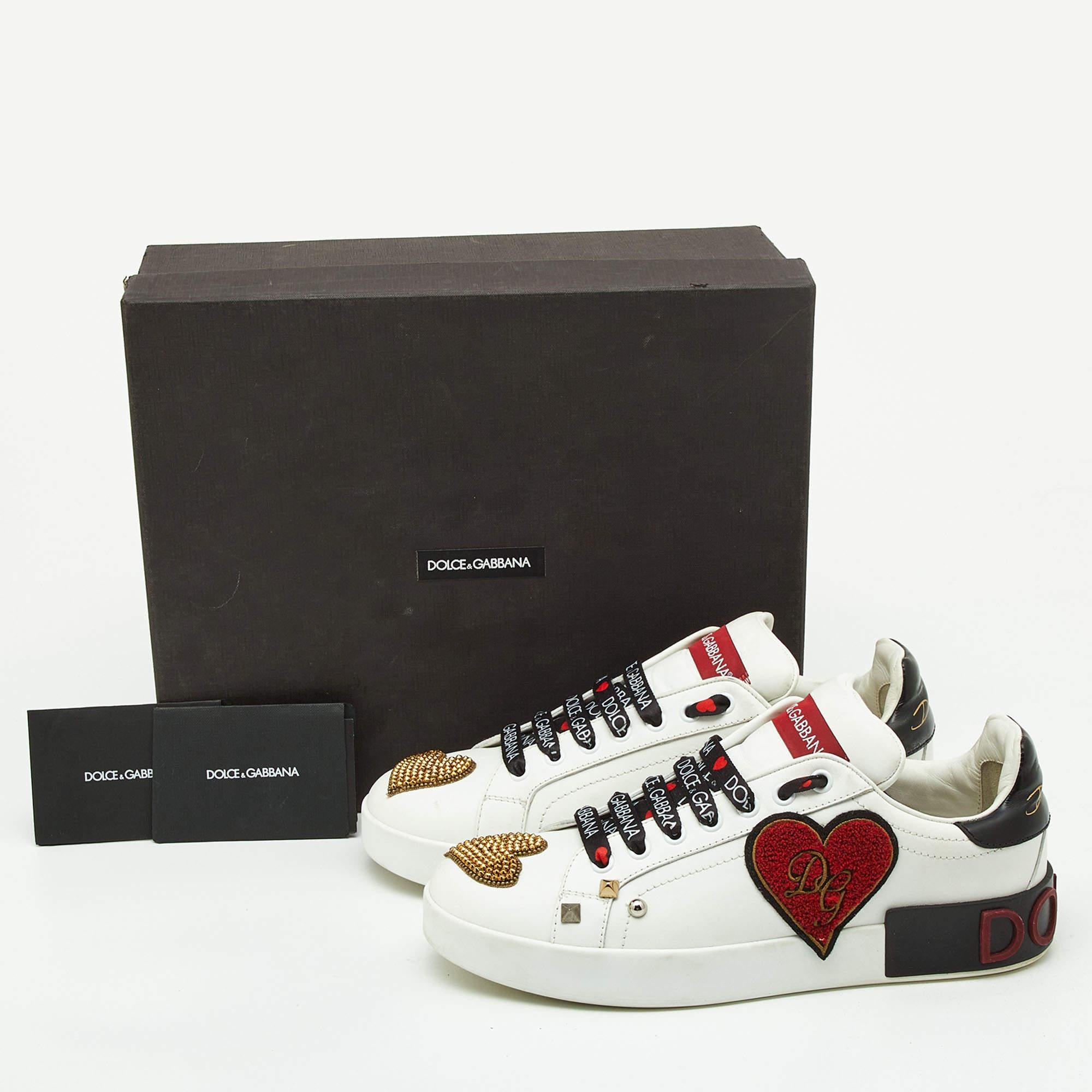 Dolce & Gabbana White Leather Portofino Heart Low Top Sneakers Size 39.5 5